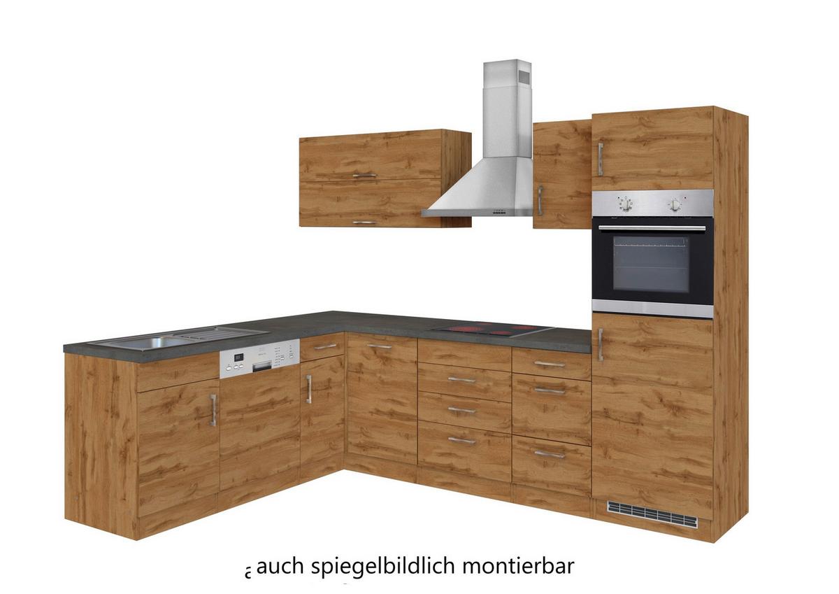 Eckküche Winkelblock Mit Geräten 270x210 Cm Eichefarben - Schieferfarben/Eiche Wotan, MODERN, Holzwerkstoff (210/270cm) - Held
