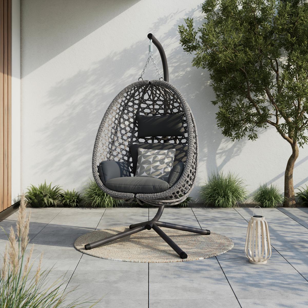 ZÁVĚSNÉ KŘESLO AMY - tmavě šedá/přírodní barvy, Moderní, kov/textil (95/196/103cm)