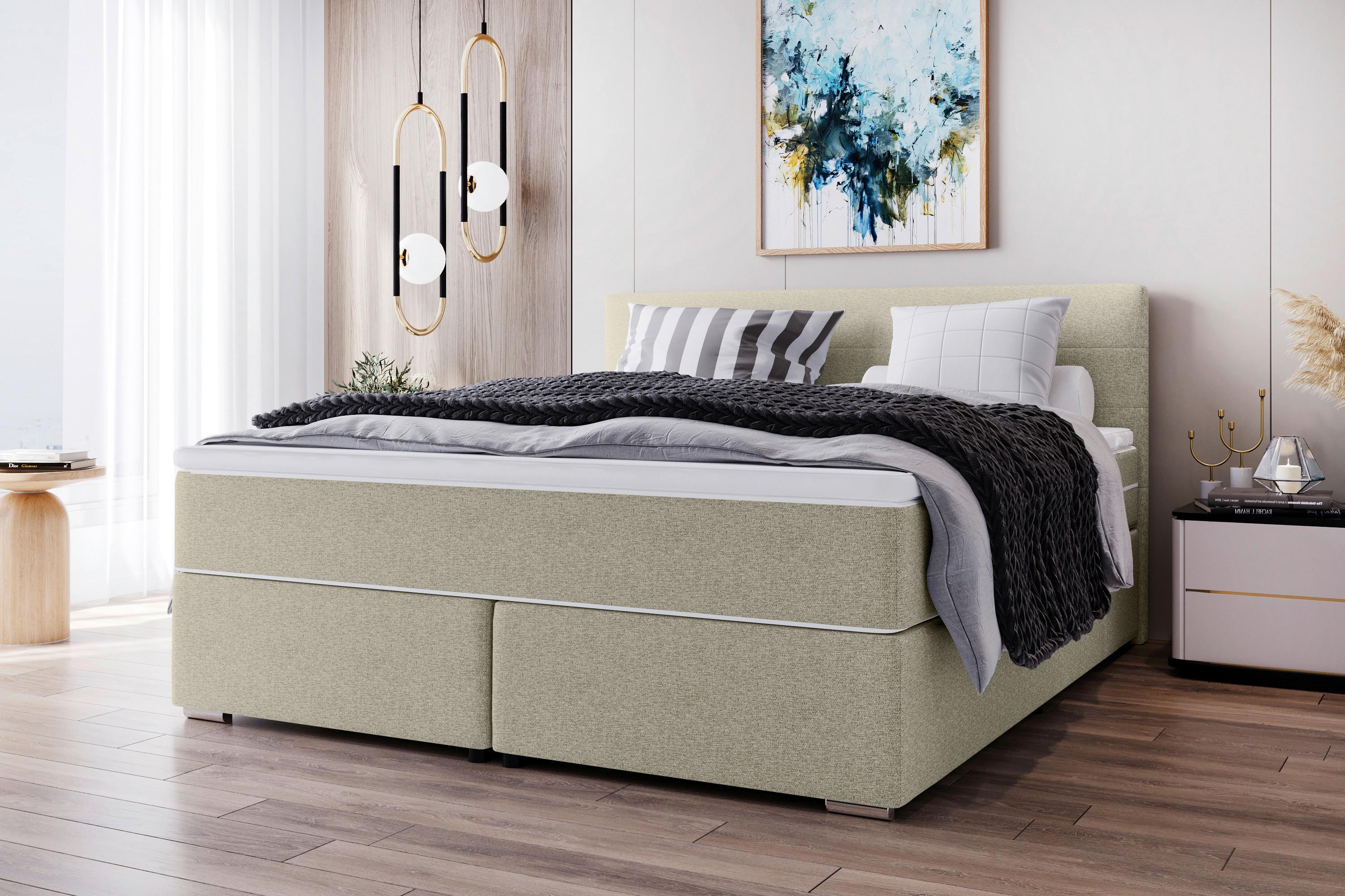 Boxspringbett mit Topper 180x200 Catania - Chromfarben/Beige, KONVENTIONELL, Textil (180/200cm)