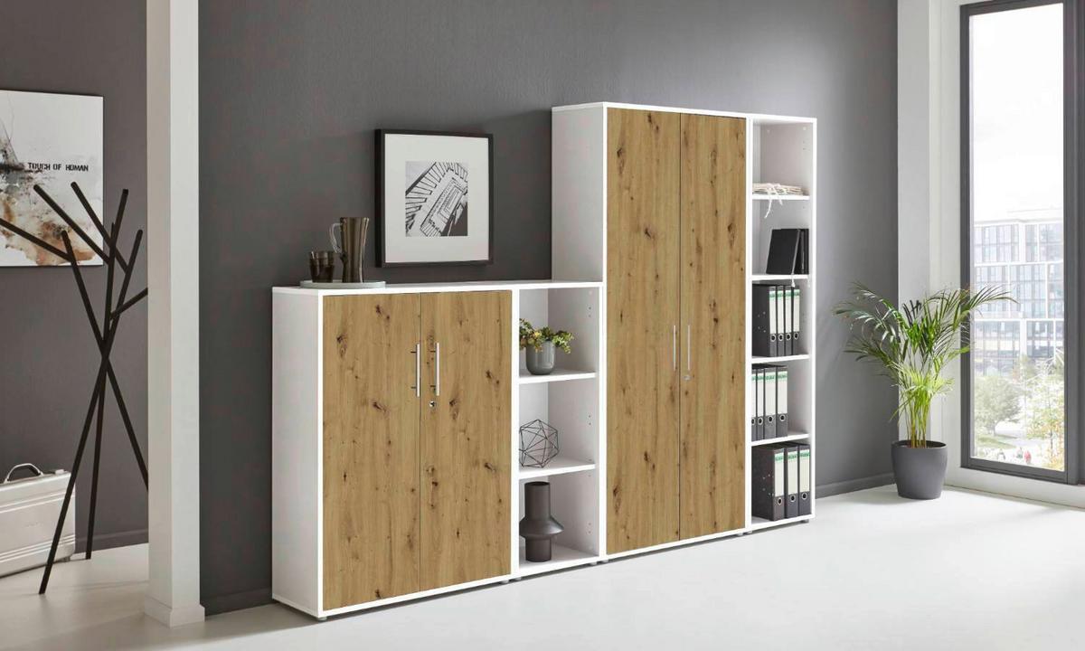 AKTENSCHRANK OFFICE EDITION - SW SET 4 - Weiß/Eiche Artisan, MODERN, Holzwerkstoff (128,5/185,6/33cm) - MID.YOU