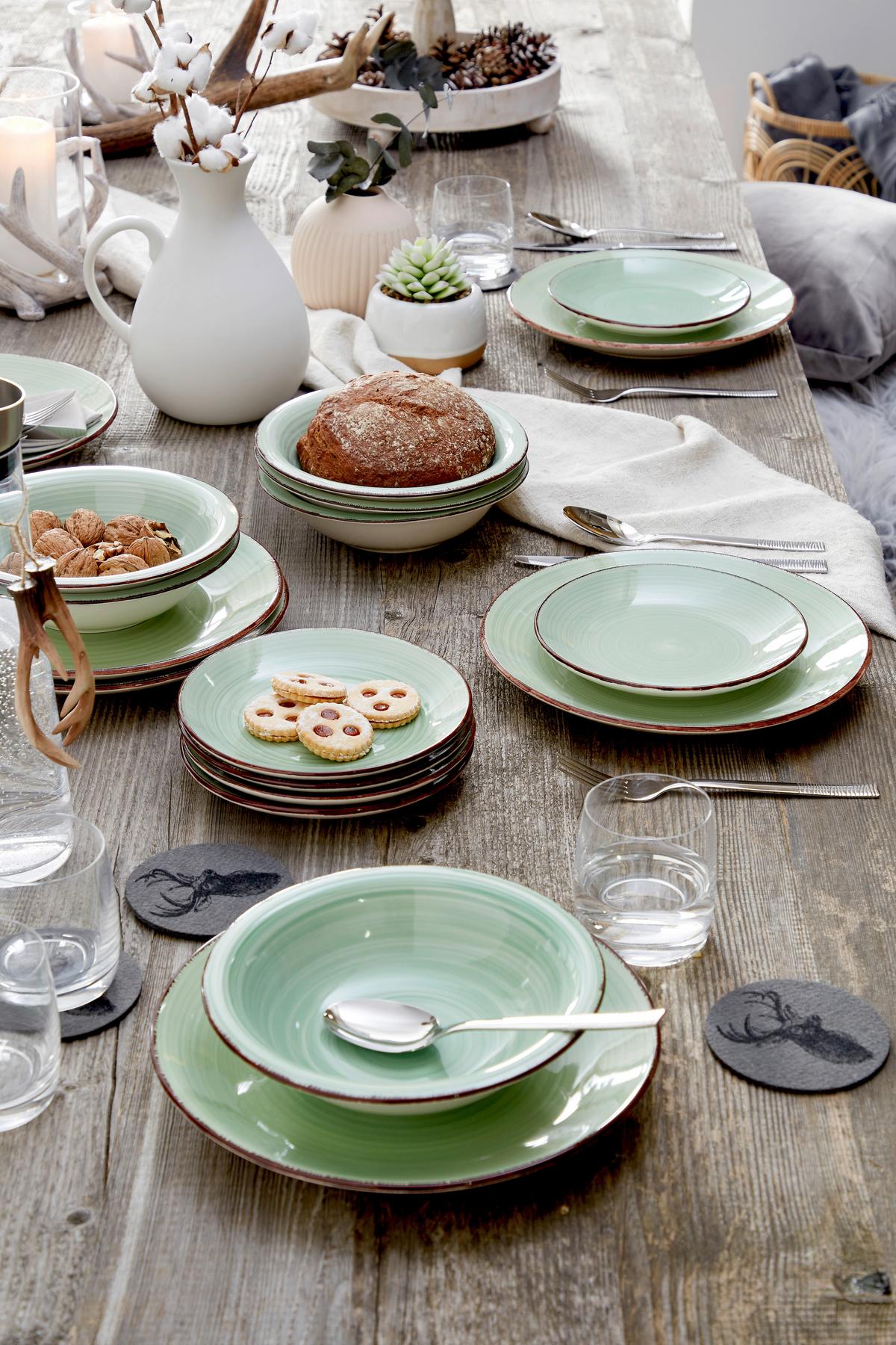 Tafelservice Lionel Steinzeug für 6 Personen, Geschirr Set - Grün, MODERN, Keramik - Luca Bessoni