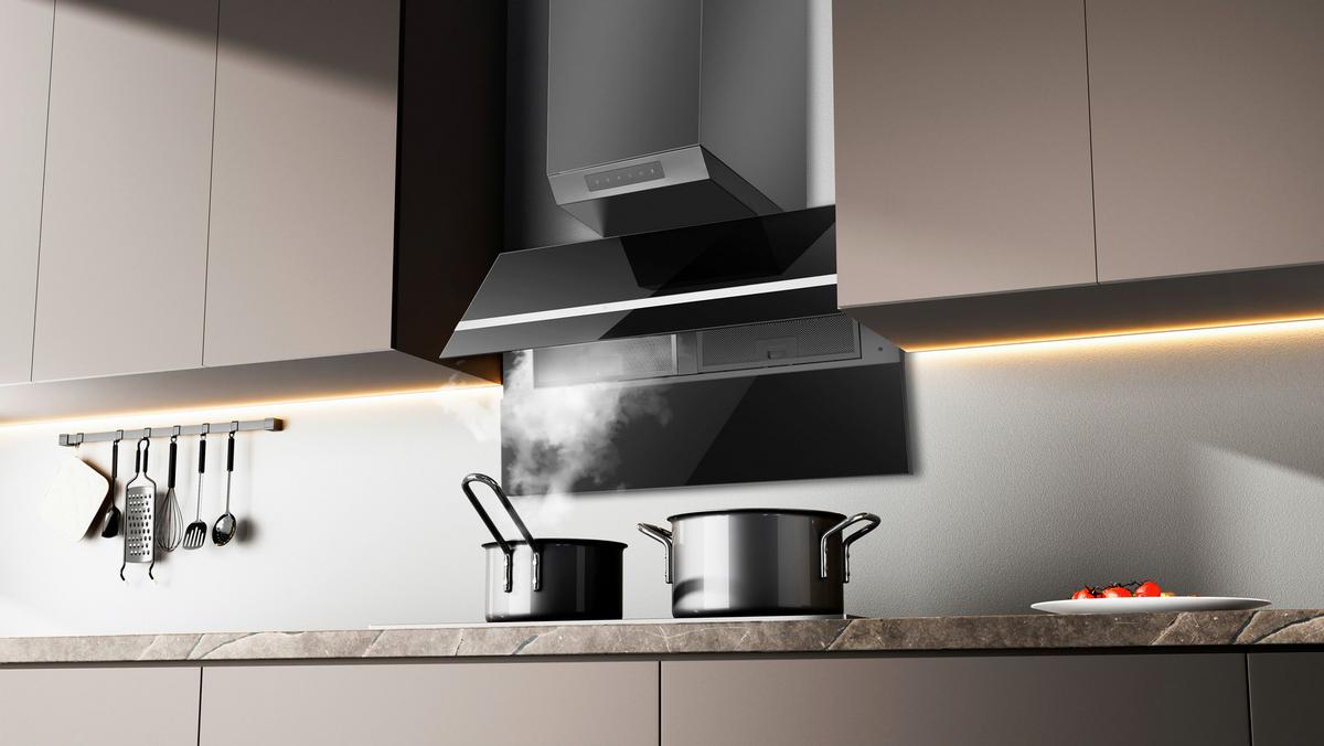 Dunstabzugshaube Ws49-90b - Schwarz, Basics, Glas/Metall - PKM