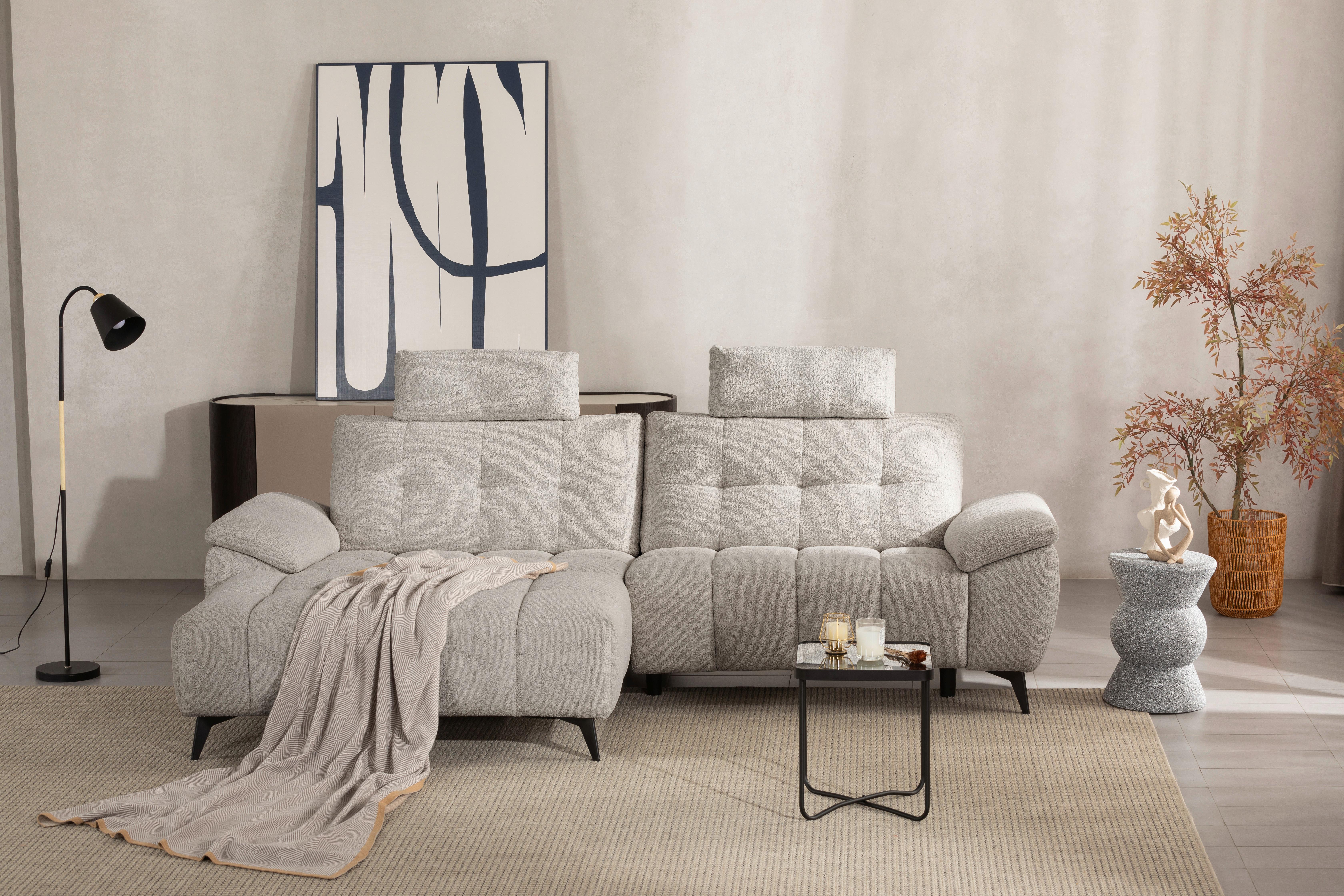 Sedacia súprava VENICE, ľavá, biela, elektrické nast. nôh - čierna/biela, Modern, kov/drevo (156/268cm) - Premium Living