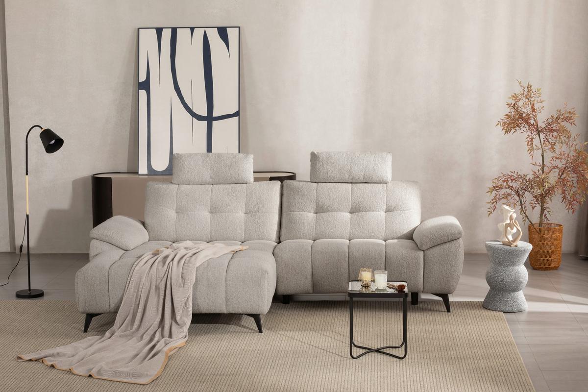 Sedací souprava VENICE, levá, bílá, elektrické nastavení noh - bílá/černá, Moderní, kov/dřevo (156/268cm) - Premium Living