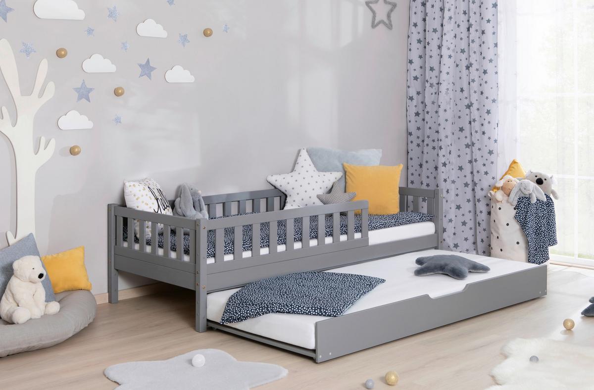 Hausbett Lou B: 90 cm Hellgrau Lou - Hellgrau/Weiß, MODERN, Holz/Textil (90/200cm) - MID.YOU