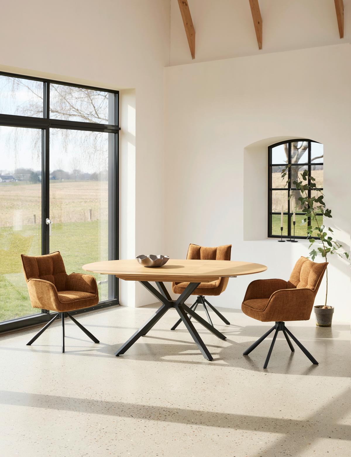 Esstisch Cesura Eichefarben, L: 120 Cm - Eichefarben/Schwarz, MODERN, Holzwerkstoff/Metall (120/120/75cm) - Livetastic