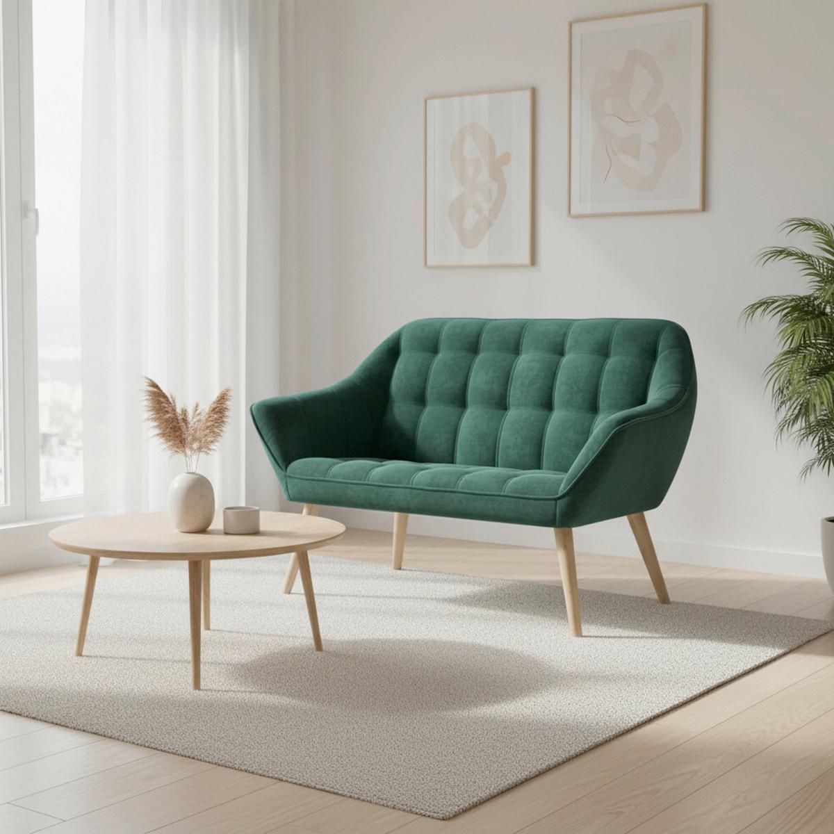 Dvoumístná pohovka MONIQUE, zelená žinylka - zelená/přírodní barvy, Moderní, kov/dřevo (126/74/76cm) - Bessagi Home