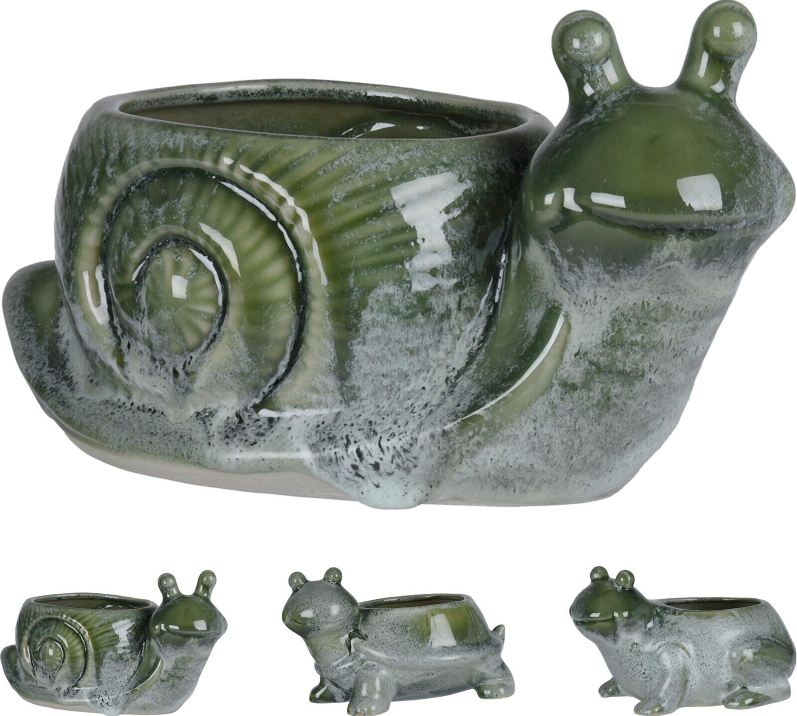 Pflanztier 3-Fach-Sortiert - Dunkelgrün, Design, Keramik (16,5/23,5/14cm)