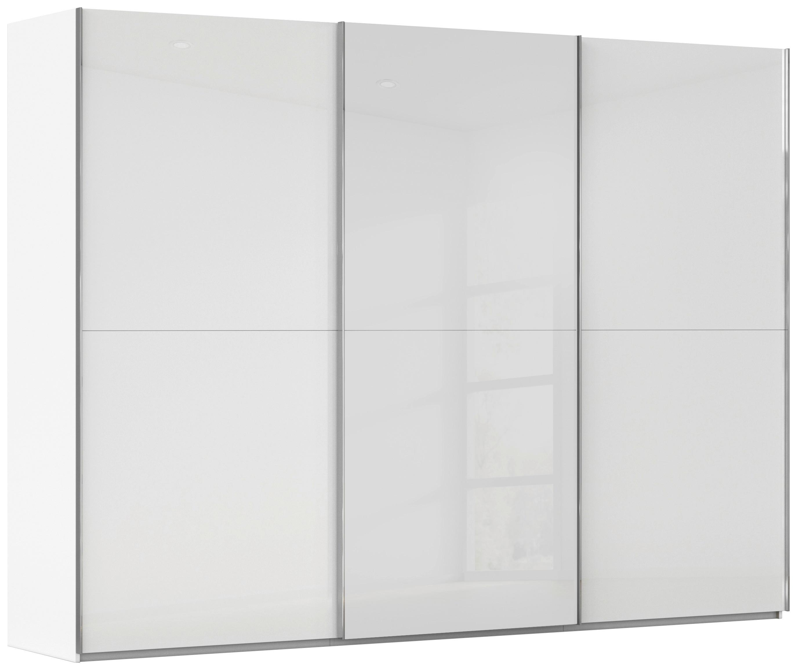 Schwebetürenschrank Fifty 3trg Weiß/weißglas, B: 301 Cm - Weiß, KONVENTIONELL, Glas/Holzwerkstoff (301/222/64cm) - Luca Bessoni