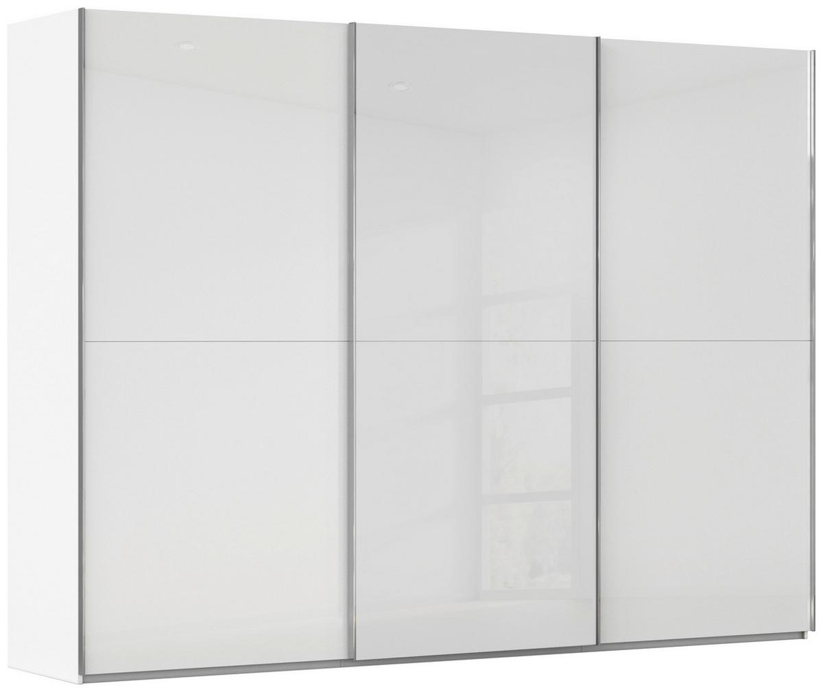 Schwebetürenschrank Fifty 3trg Weiß/weißglas, B: 301 Cm - Weiß, KONVENTIONELL, Glas/Holzwerkstoff (301/222/64cm) - Luca Bessoni