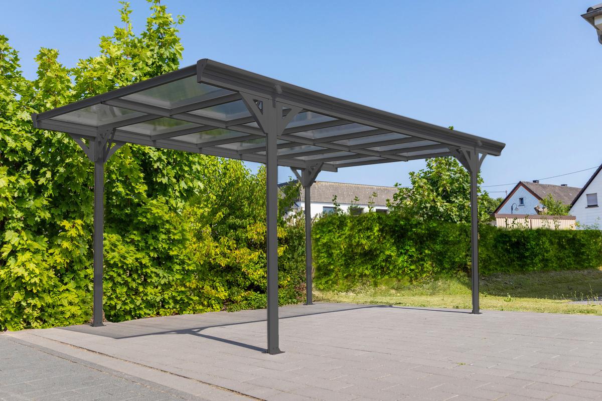 Prístrešok na auto CARPORT 15m2 - antracitová, Basics, kov/plast (305/232/503cm)