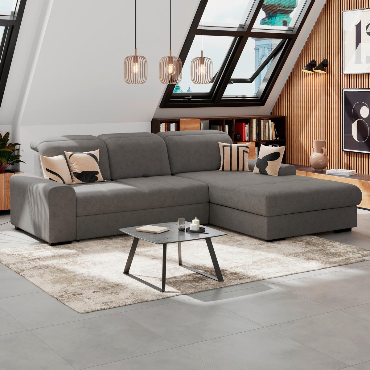 Ecksofa mit Bettfunktion Malaga new Chenille anthrazit - Anthrazit/Schwarz, KONVENTIONELL, Textil (286/203cm) - Ondega