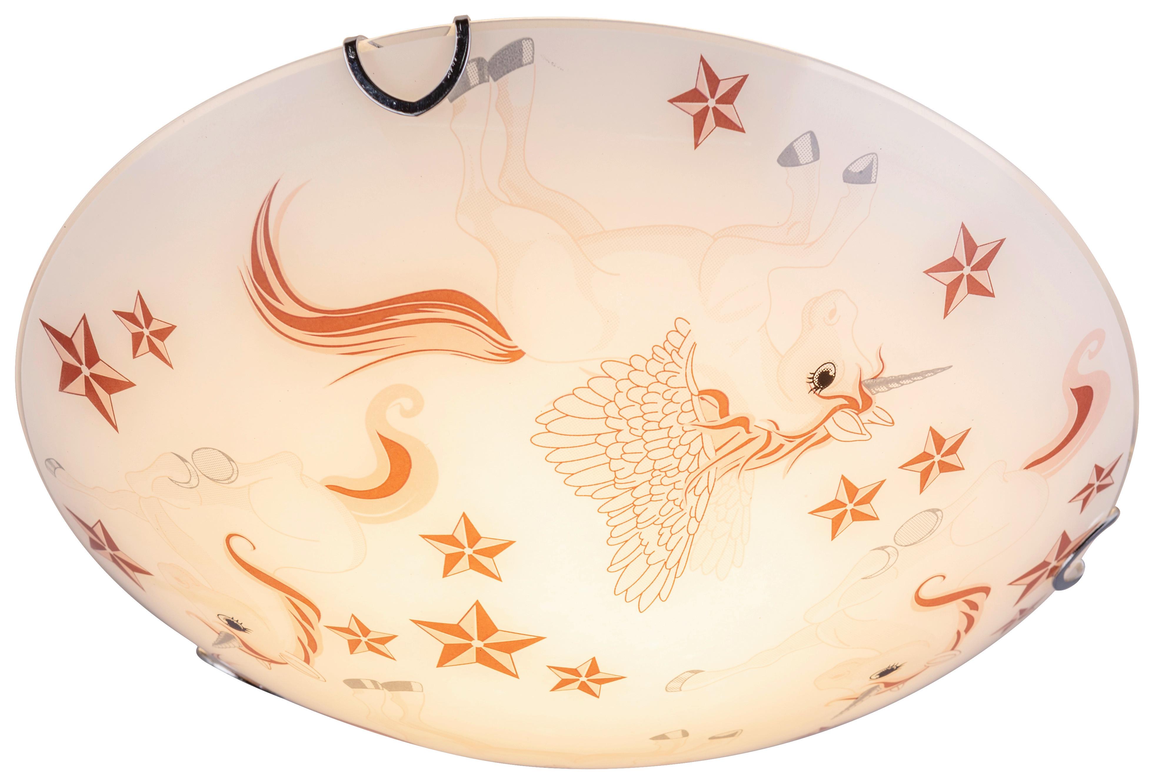 LED-Deckenleuchte Natalie Ø 30 cm mit Einhorn-Motiv - Rosa/Weiß, Basics, Glas/Metall (30/8.5cm) - Globo