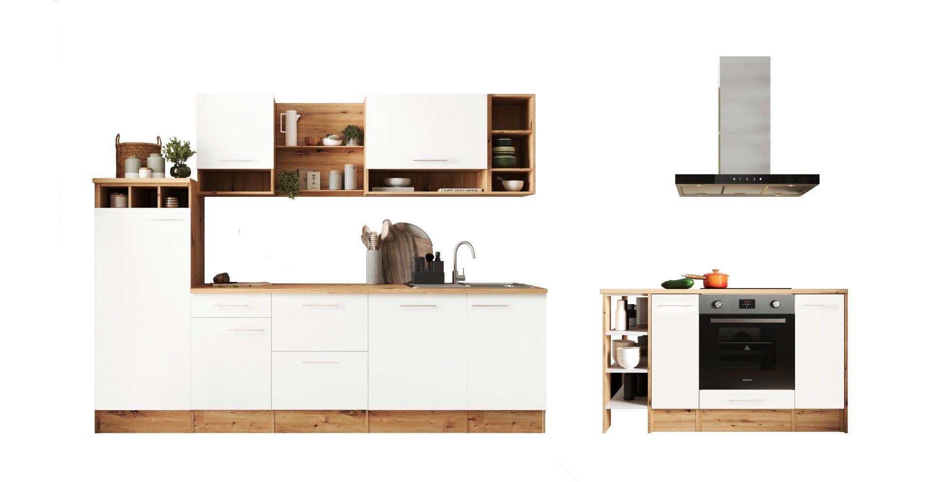 Küchenblock Hilde Inselküche 280 cm - Wildeiche/Weiß, Design, Holzwerkstoff (280-150cm) - Respekta