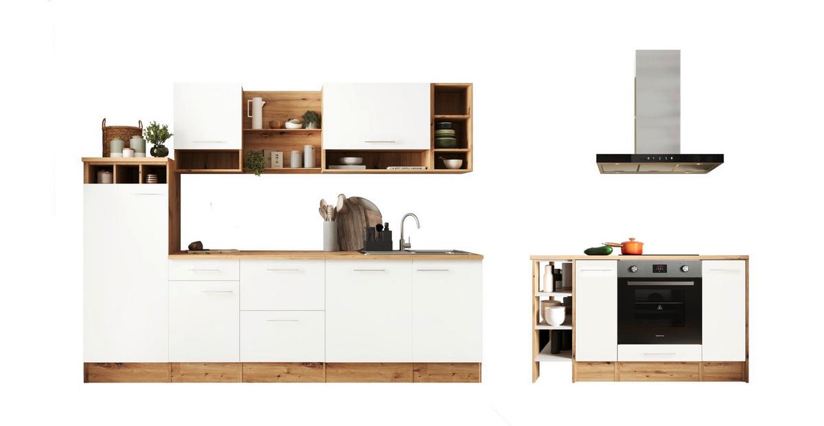 Küchenblock Hilde Inselküche 280 Cm - Wildeiche/Weiß, Design, Holzwerkstoff (280-150cm) - Respekta