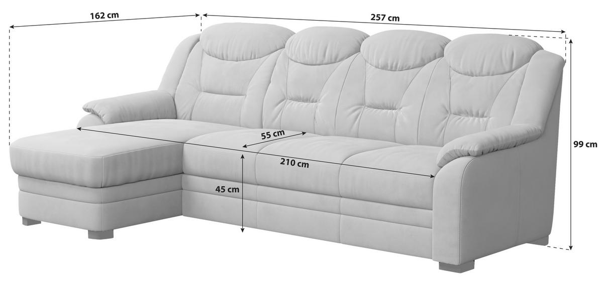 Ecksofa Marcus - Hellgrau, Basics, Textil (162/257cm) - MID.YOU