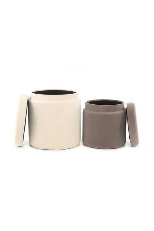 Hocker Pouf-Set Samt Taupe/Beige 2-teilig