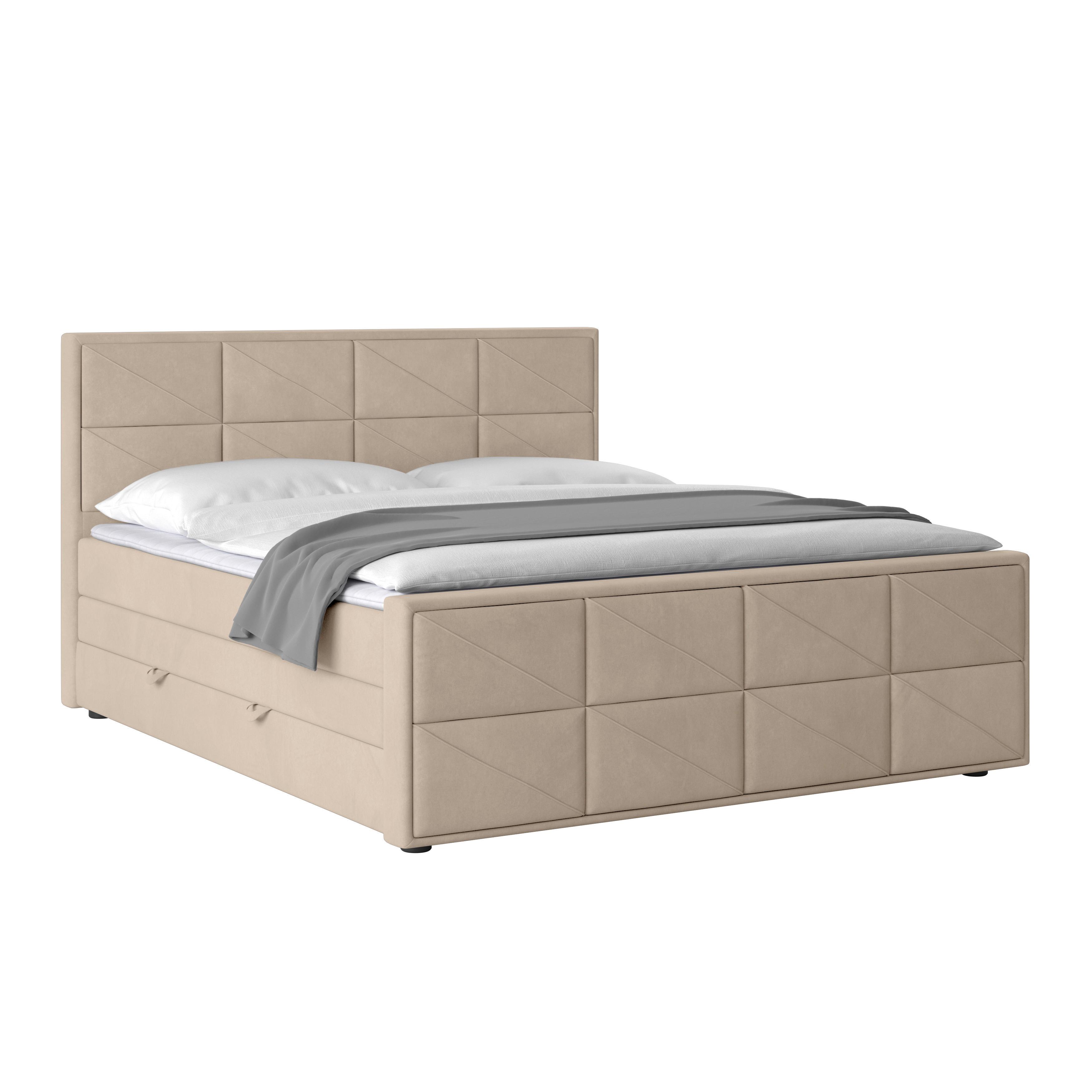 Boxspringbett mit Bettkasten Helsinki 180x200 cm Beige - Beige/Schwarz, MODERN, Holz/Kunststoff (180/200cm) - MID.YOU