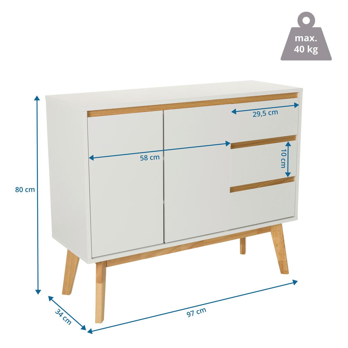 Sideboard Tarolo Weiß B: 97 - Hellbraun/Weiß, MODERN, Holzwerkstoff (97/34/80cm) - MID.YOU