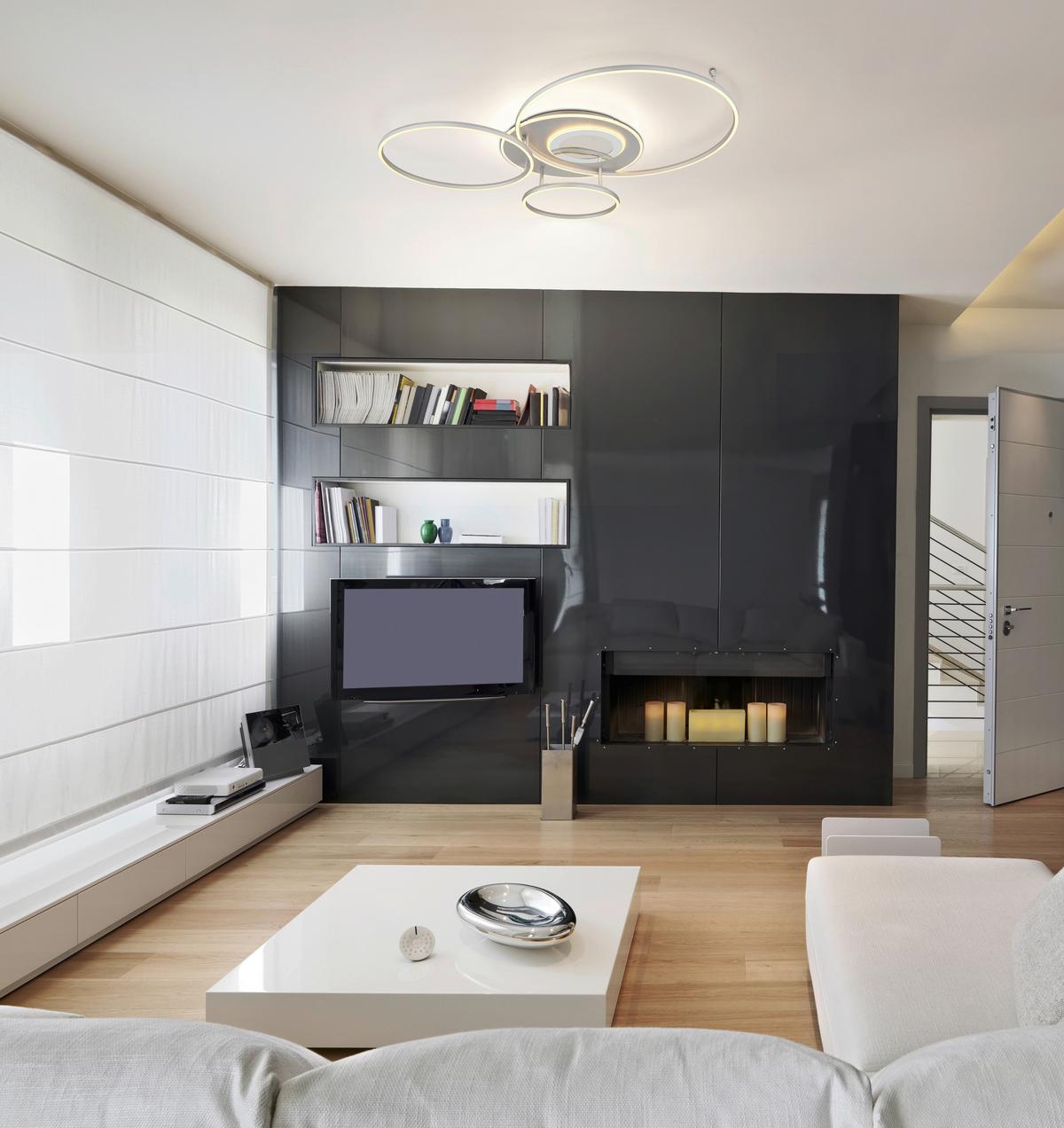 LED-DECKENLEUCHTE Opal, ca. 117x86x13 cm - Silberfarben/Opal, Design, Kunststoff/Metall (116,6/86,4/13cm) - Globo