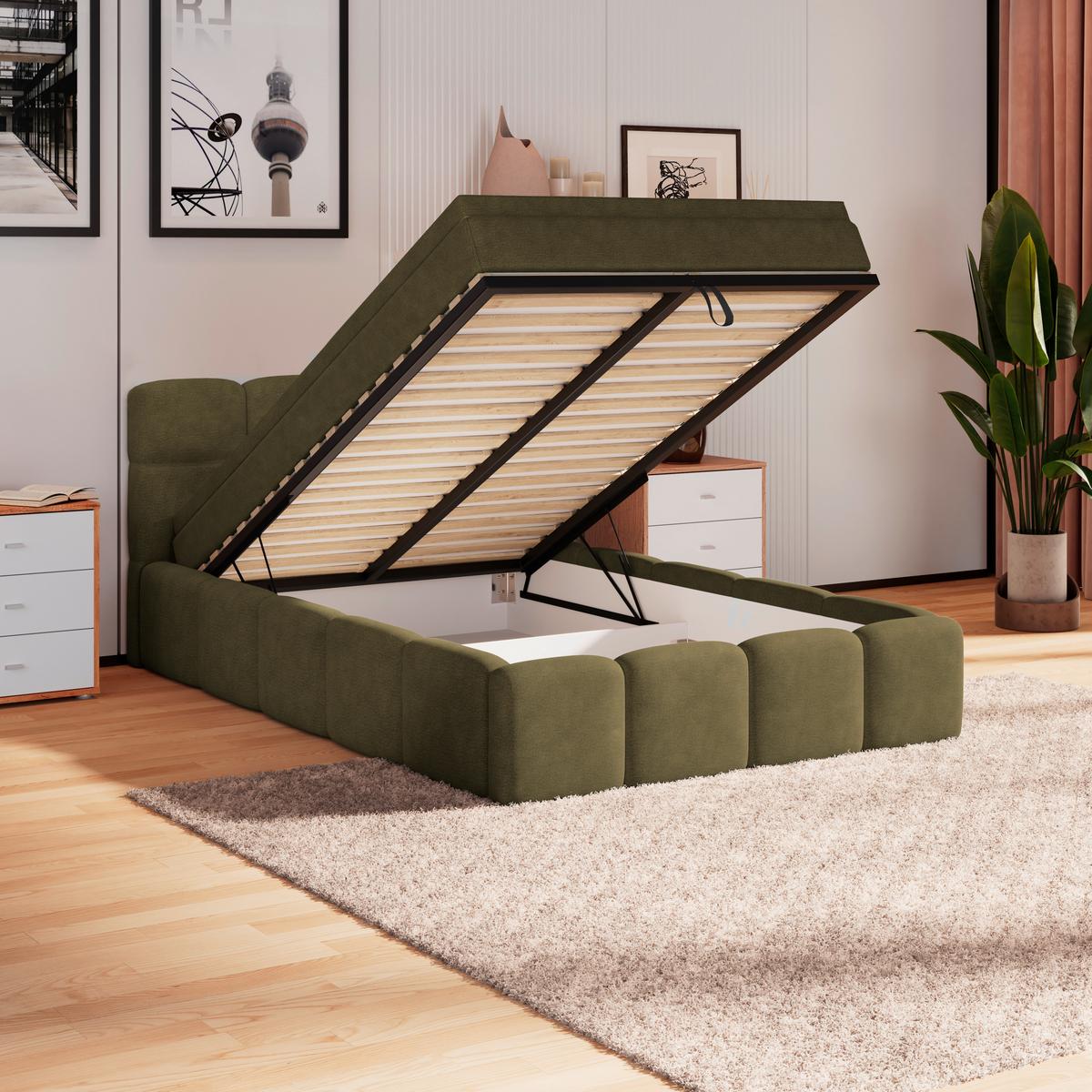 Polsterbett Noe Grün 120x200 cm - Schwarz/Weiß, Trend, Textil/Metall (120/200cm)