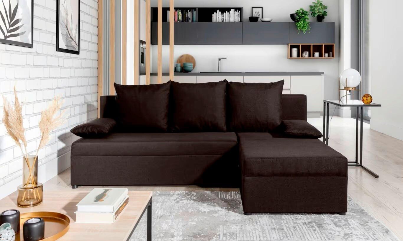 Ecksofa Gino Dunkelbraun S: 201x143 Cm - Dunkelbraun/Schwarz, Design, Textil (201/143cm) - MID.YOU