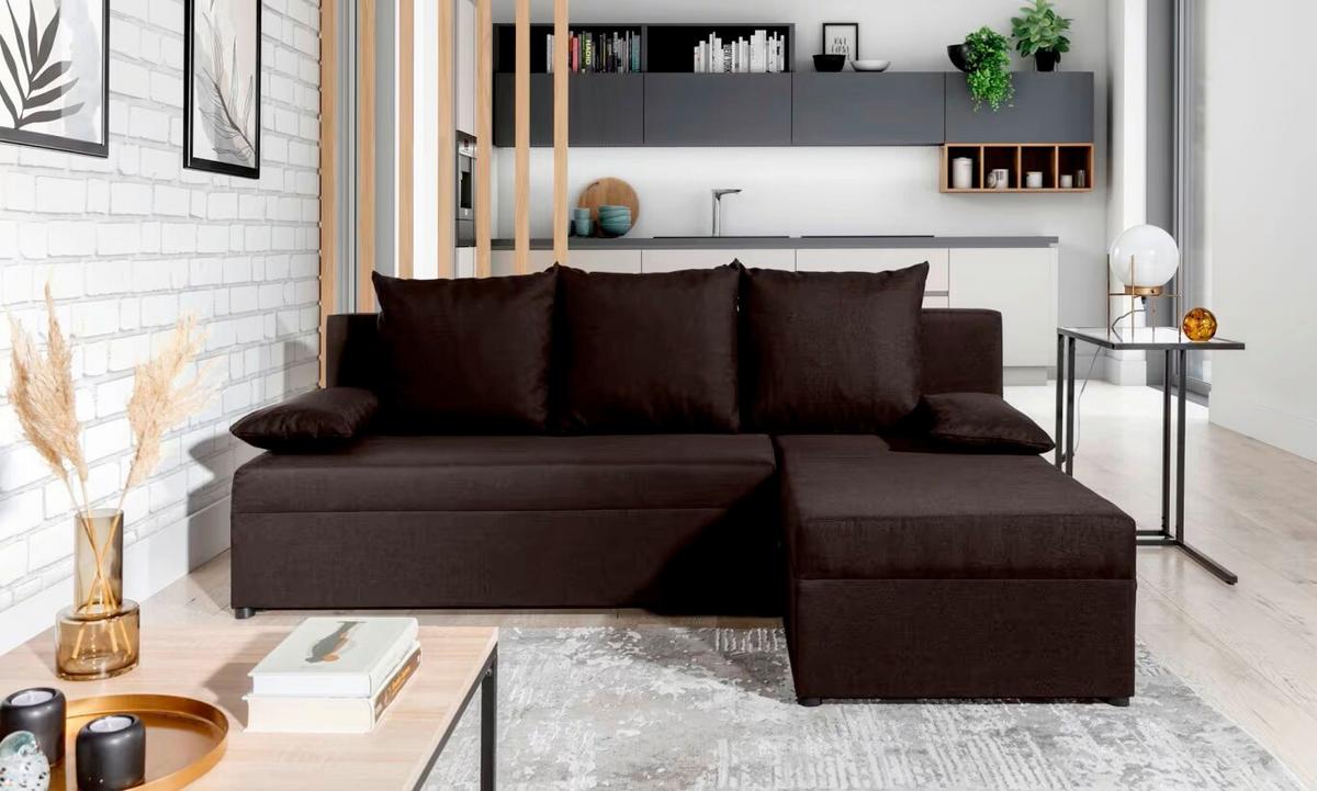 Ecksofa Gino Dunkelbraun S: 201x143 Cm - Dunkelbraun/Schwarz, Design, Textil (201/143cm) - MID.YOU
