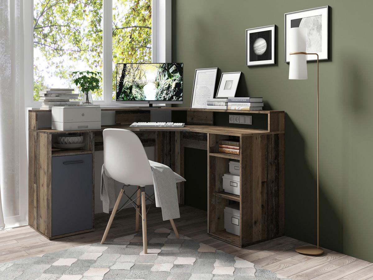 Eckschreibtisch Mit Stauraum B: 139 Cm H: 90 Cm Fox - Alteiche/Anthrazit, KONVENTIONELL, Holzwerkstoff (139/139/90cm) - MID.YOU