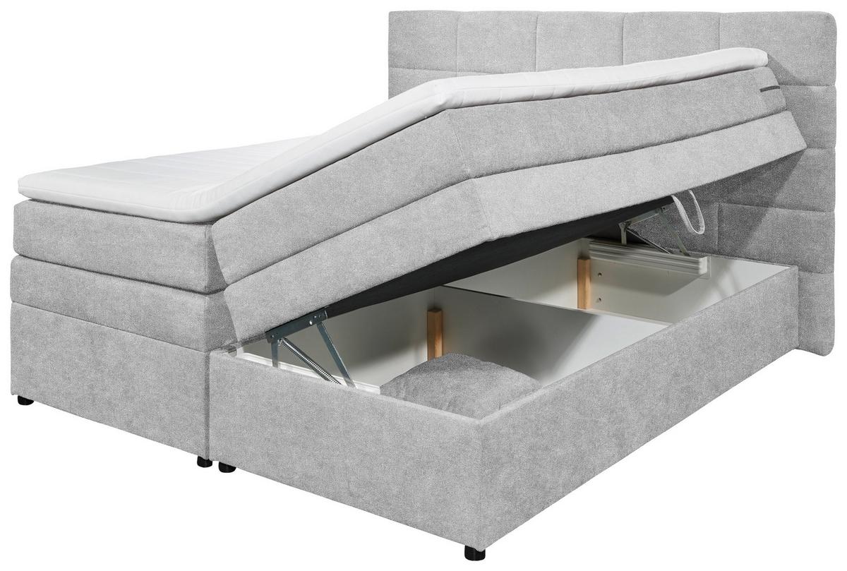 Boxspringbett Mit Topper & Bettkasten 180x200 Tacoma 3 - Silberfarben, KONVENTIONELL, Kunststoff/Textil (180/200cm) - MID.YOU