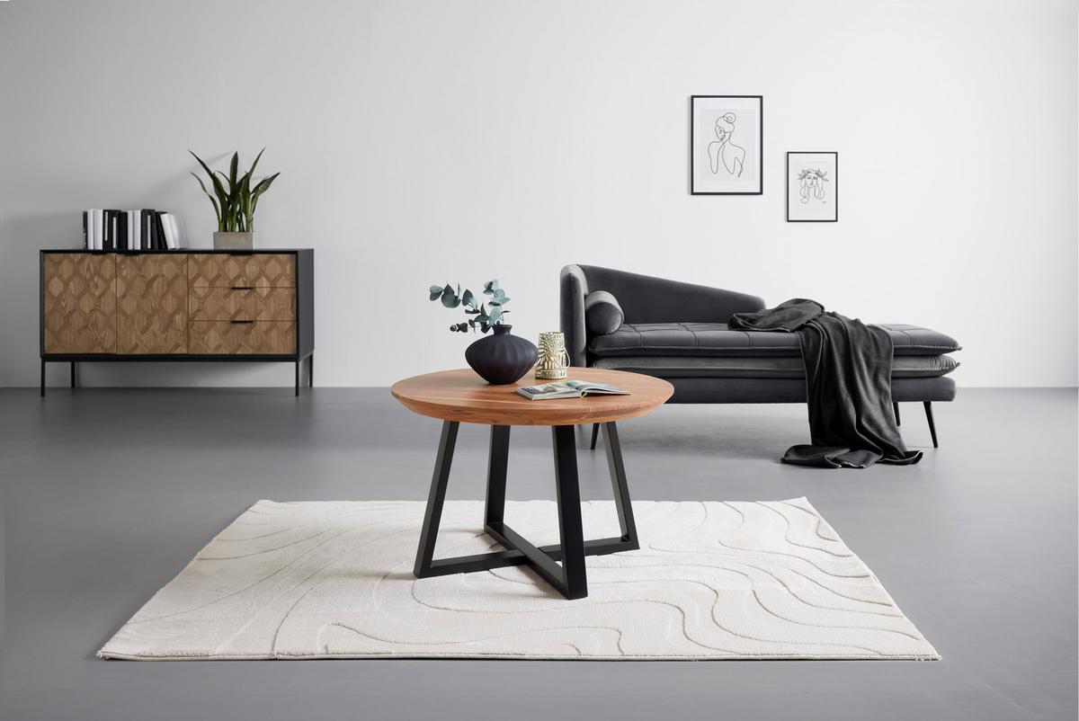 Konferenční stolek Safaga, dřevo/kov - černá/přírodní barvy, Natur, kov/dřevo (70/70/45cm) - Zandiara