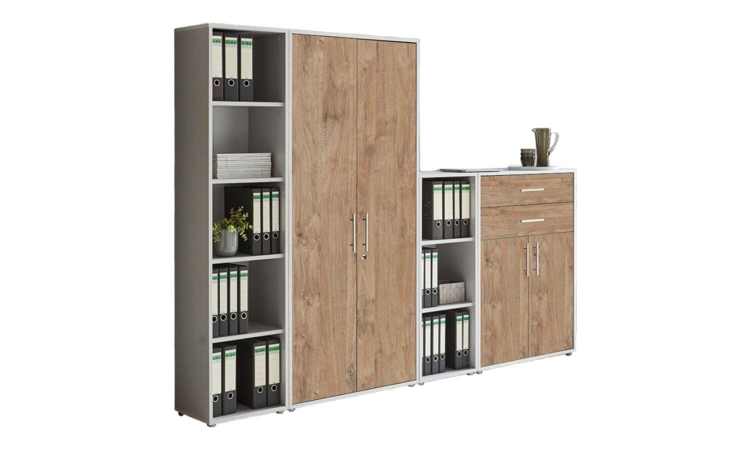 Office Edition B: 257 cm Eichefarben/Grau - Eichefarben/Grau, MODERN, Holzwerkstoff (257/185,6/33cm) - MID.YOU