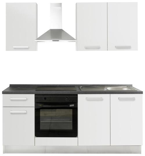 Küchenzeile Belluna mit Geräten 195 cm Weiß/Grau Modern - Alufarben/Weiß, Basics, Holzwerkstoff (195cm) - MID.YOU