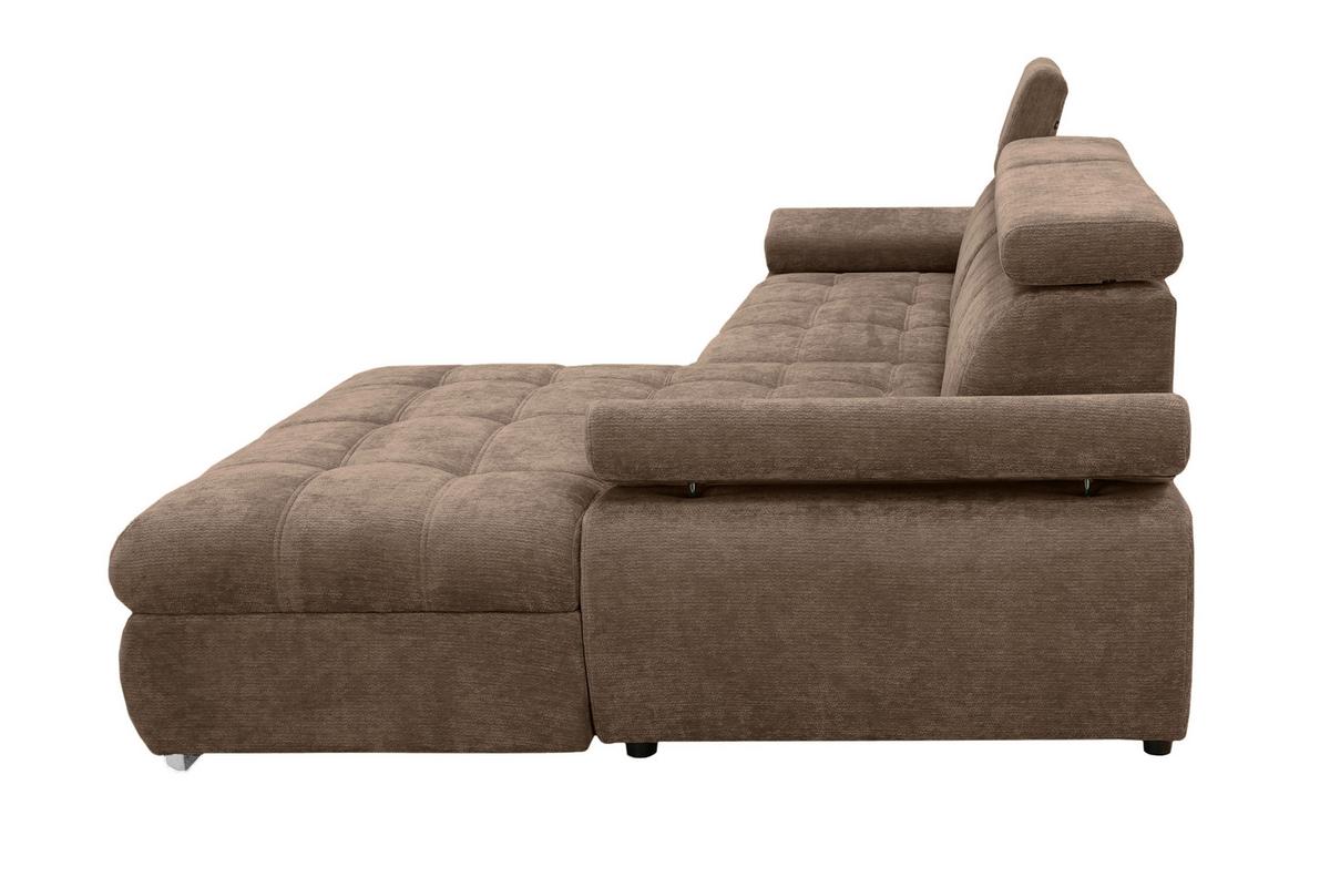 Rohová sedačka VEGAS, pravá, hnědá žinylka - barvy stříbra/hnědá, Design, dřevo/textil (294/173cm)