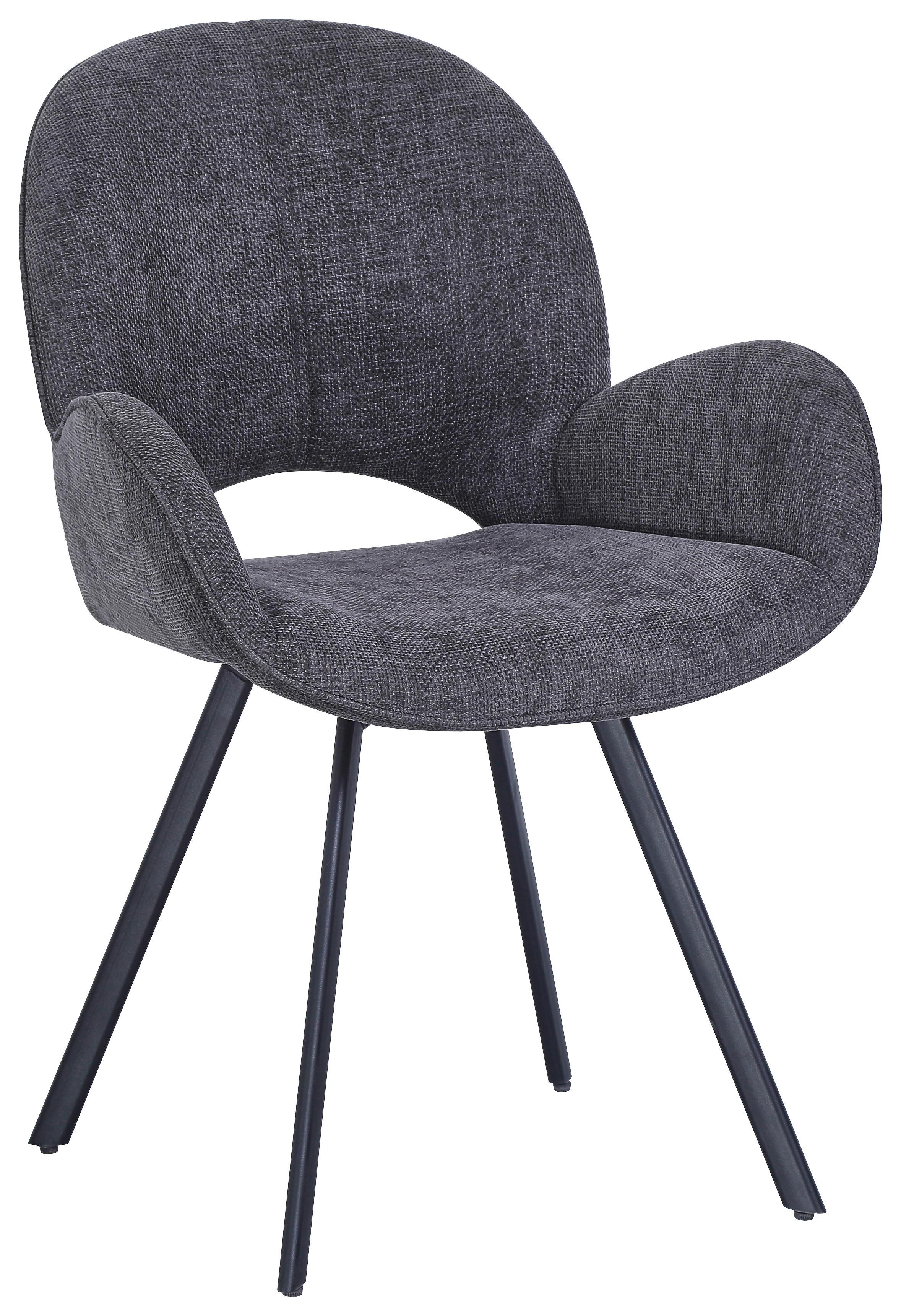 Armlehnstuhl Carlotta Grau Gepolstert - Schwarz/Grau, MODERN, Textil/Metall (61/88/62cm) - MID.YOU
