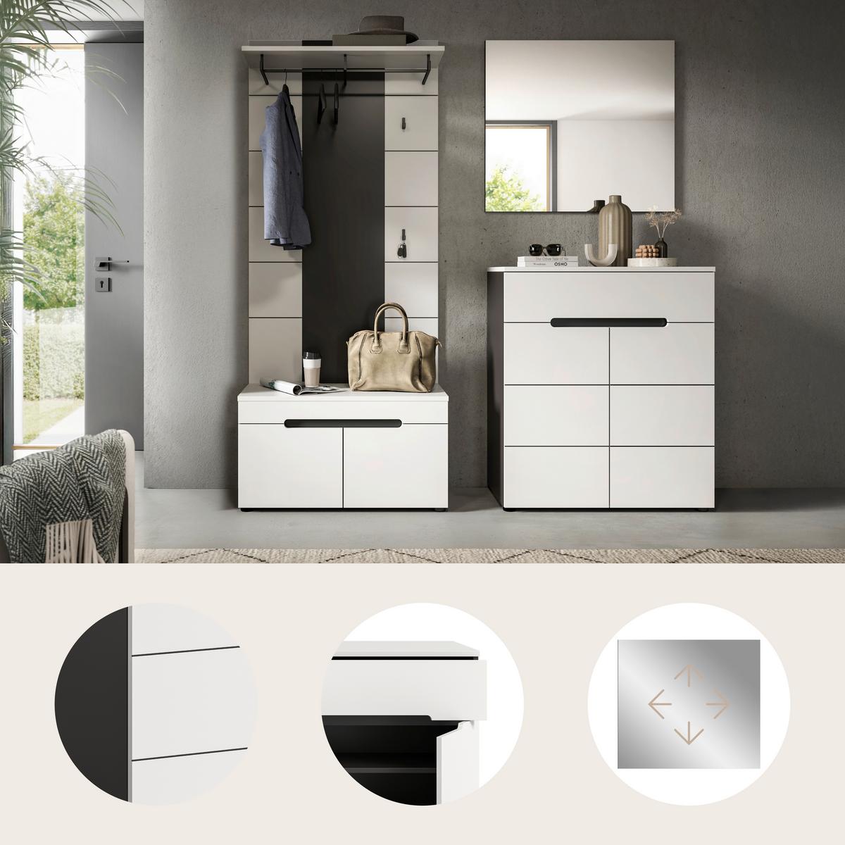 Garderobe Canu 4-Teilig Grau/Weiß B: 175 cm - Weiß/Grau, Design, Holzwerkstoff (175/190/37cm) - Livetastic