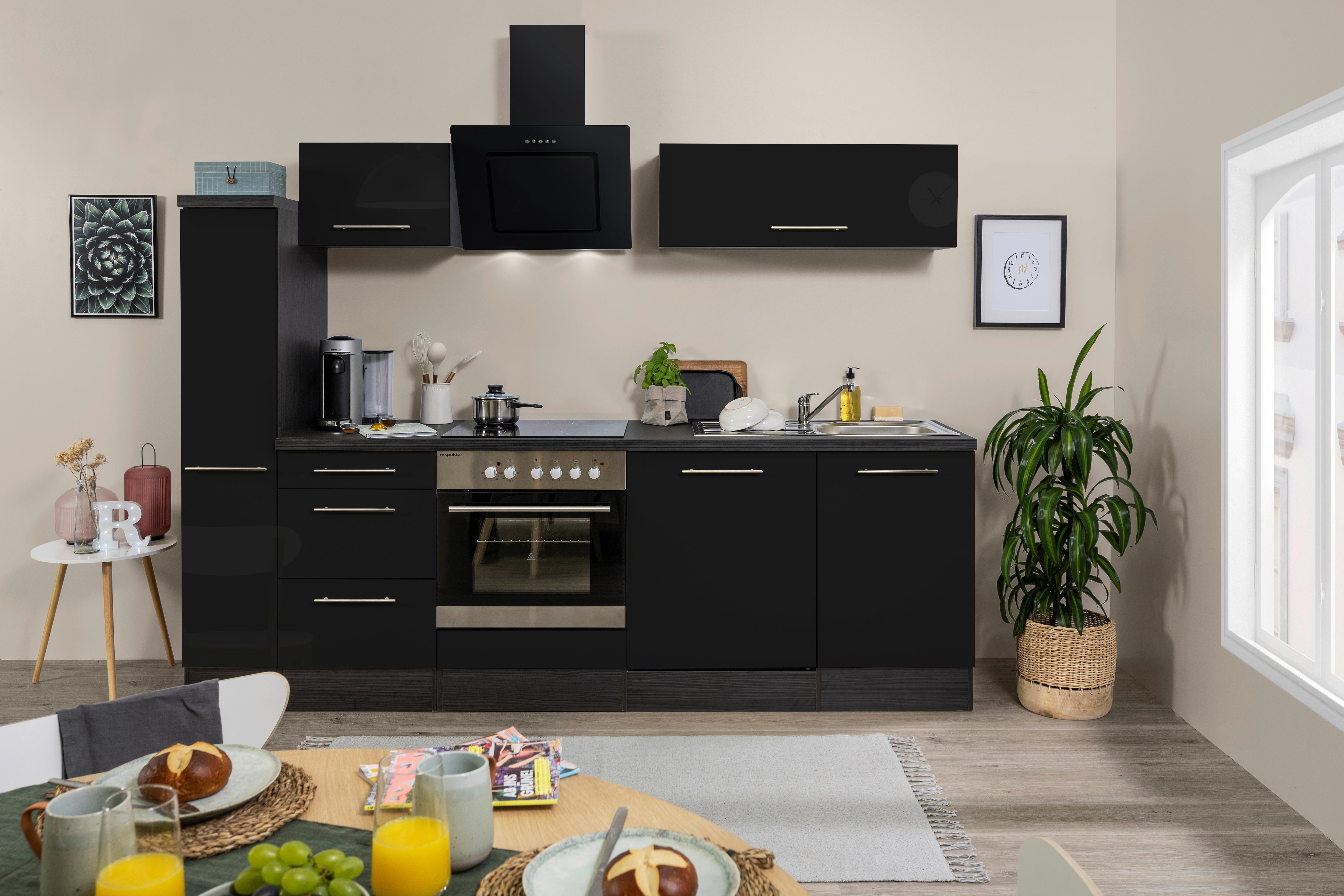 Küchenzeile Respekta Rp250ewc Mit Geräte 250 Cm Grau/schwarz - Schwarz/Grau, Basics, Holzwerkstoff (250cm) - Respekta
