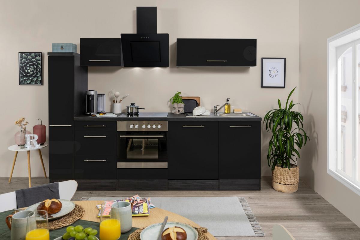 Küchenzeile Respekta Rp250ewc Mit Geräte 250 Cm Grau/schwarz - Schwarz/Grau, Basics, Holzwerkstoff (250cm) - Respekta