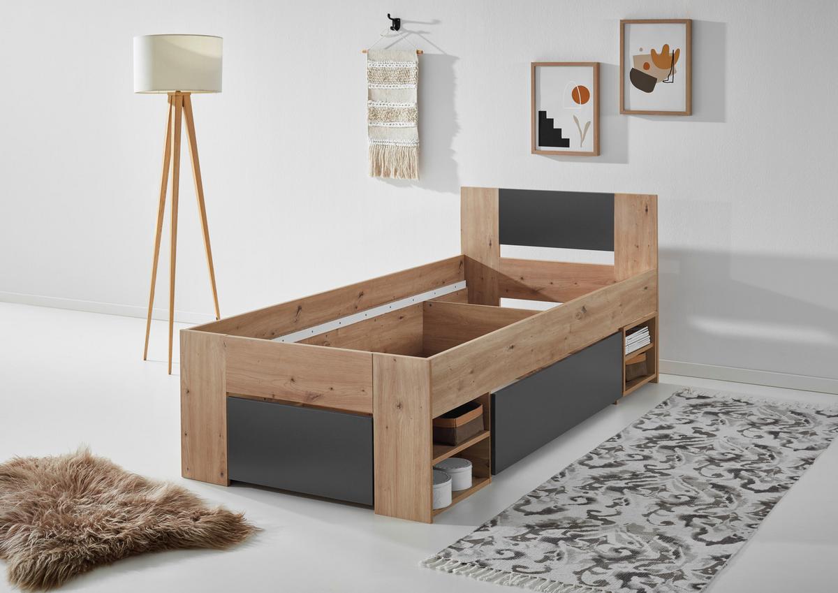 Ágykeret Azurro 90/200 Cm - Artisan tölgy/antracit, Modern, faalapú anyag (90/200cm)