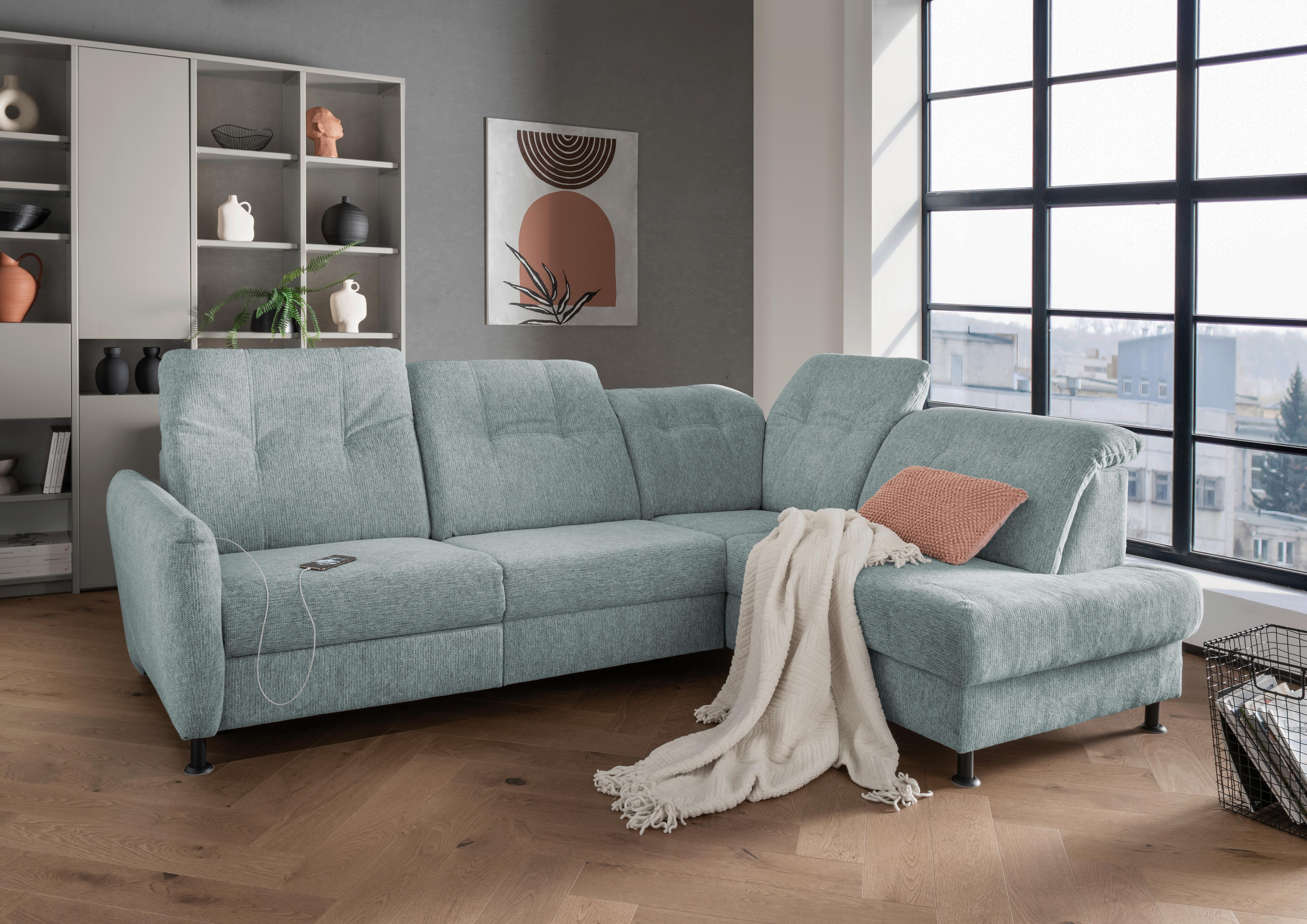 Ecksofa Minori Chenille Blau, S: 270x198 cm - Blau/Schwarz, MODERN, Textil (270/198cm) - Livetastic