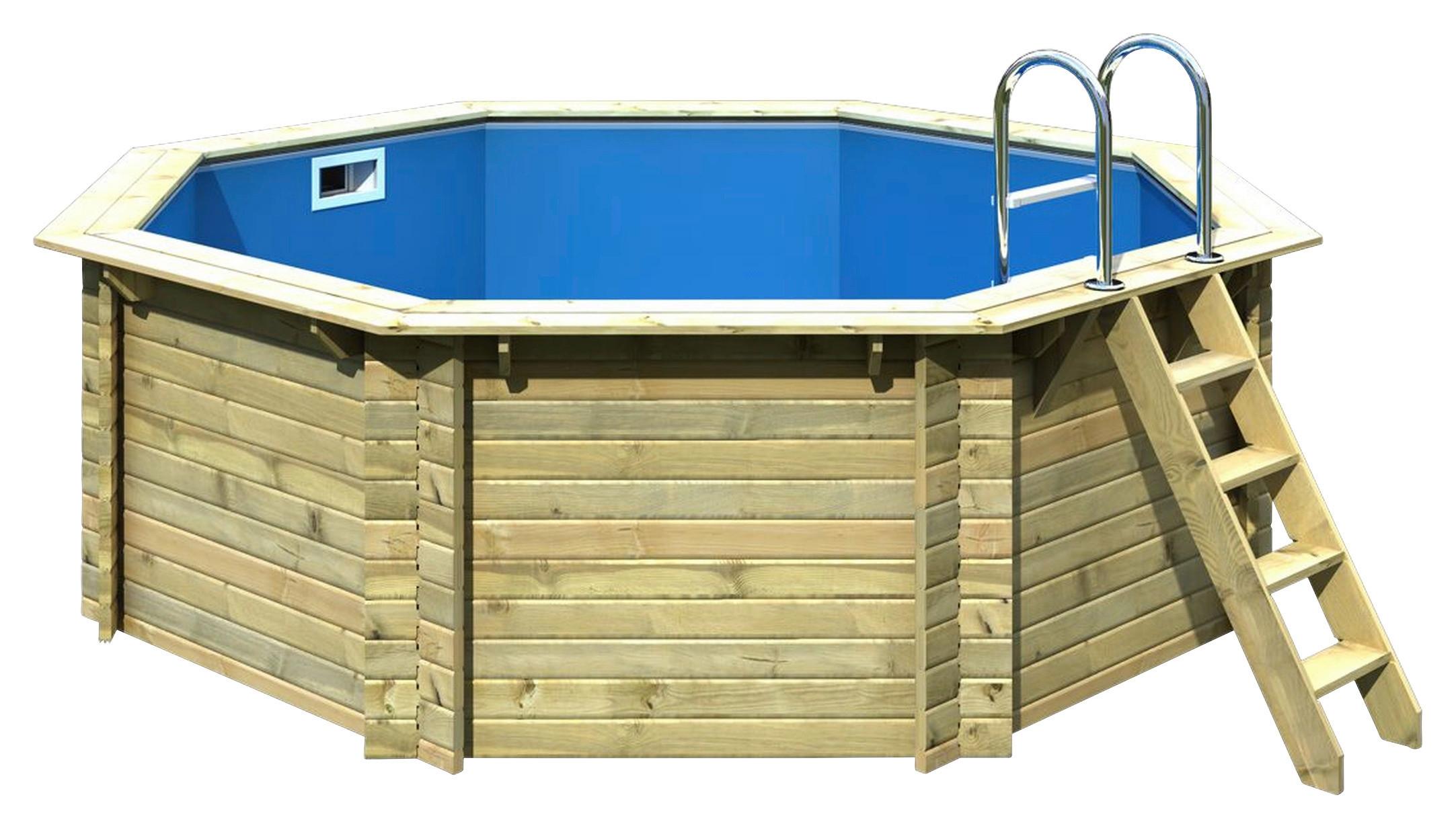 Schwimmbecken Achteckig Pool Ibiza 1 ohne Zubehör - Blau/Naturfarben, Basics, Holz (400/124cm) - Karibu