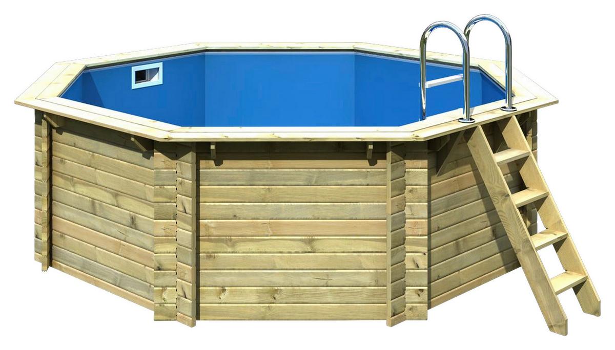 Schwimmbecken Achteckig Pool Ibiza 1 Ohne Zubehör - Blau/Naturfarben, Basics, Holz (400/124cm) - Karibu