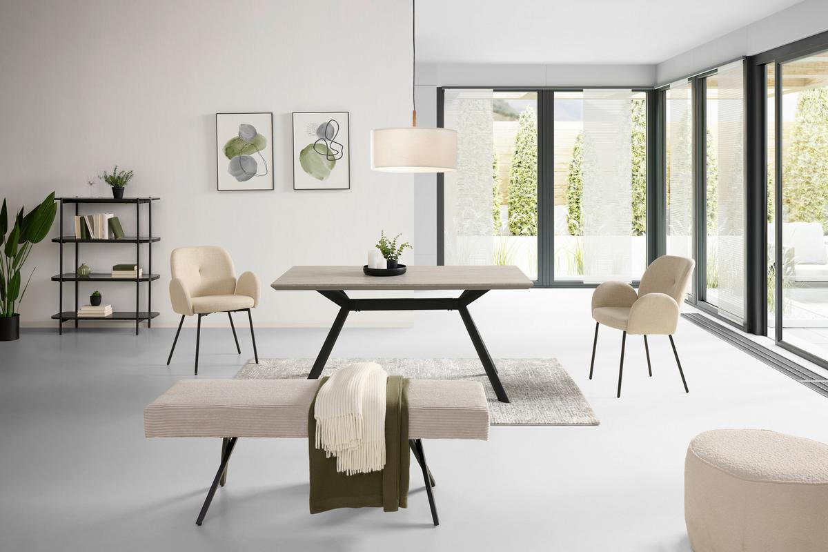 Sitzbank Chios ohne Lehne Cord Beige, B: 140 cm - Beige/Schwarz, KONVENTIONELL, Textil/Metall (140/49/47cm) - MID.YOU