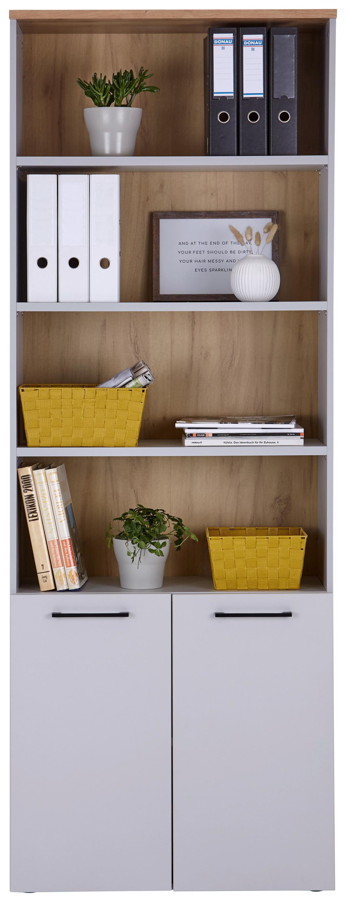 Aktenregal Kontor 3 Eiche Dekor Grau B: 80 cm - Eichefarben/Grau, MODERN, Holzwerkstoff (80/220/38cm)