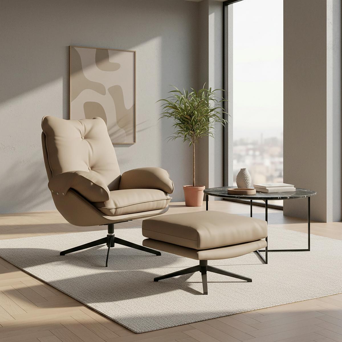 Relaxačné kreslo ANDREA, svetlohnedá, s taburetom - svetlohnedá/čierna, Modern, kov/drevo (82/105/100cm) - Bessagi Home