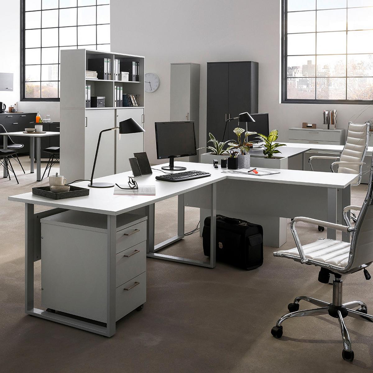 Schreibtisch Schreib+beistellt. 1600 - Silberfarben/Hellgrau, MODERN, Holzwerkstoff/Metall (160/235/73,2cm) - MID.YOU