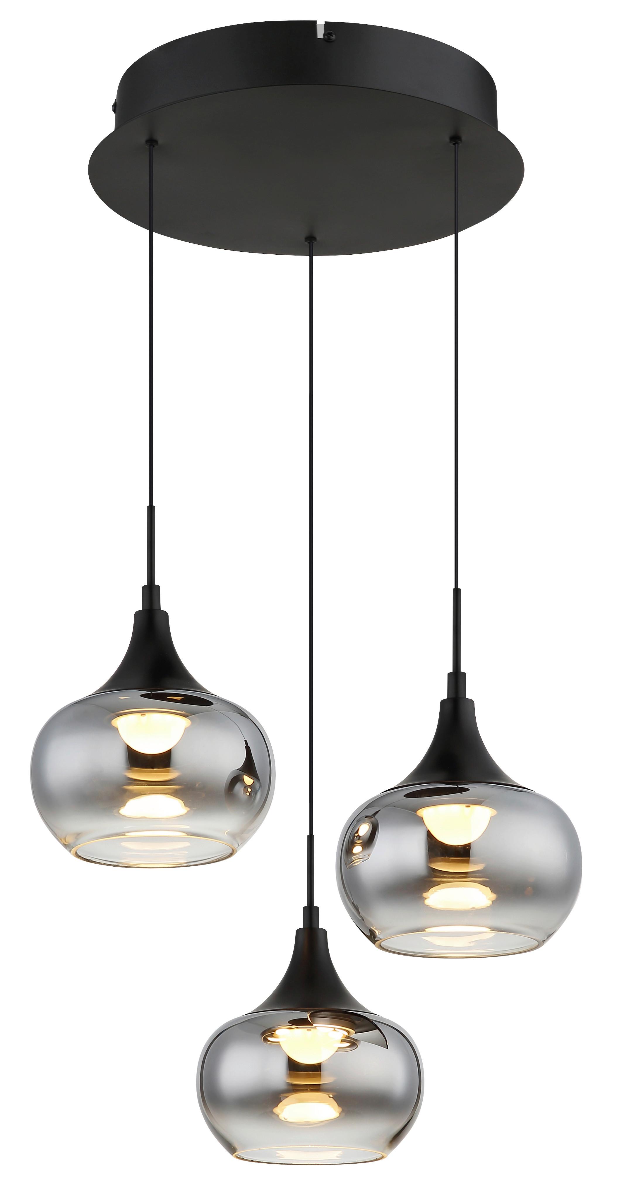Hängeleuchte Lui Rauchglas, DxH: ca. 37x150 cm - Klar/Schwarz, Design, Glas/Kunststoff (37/150cm) - Globo