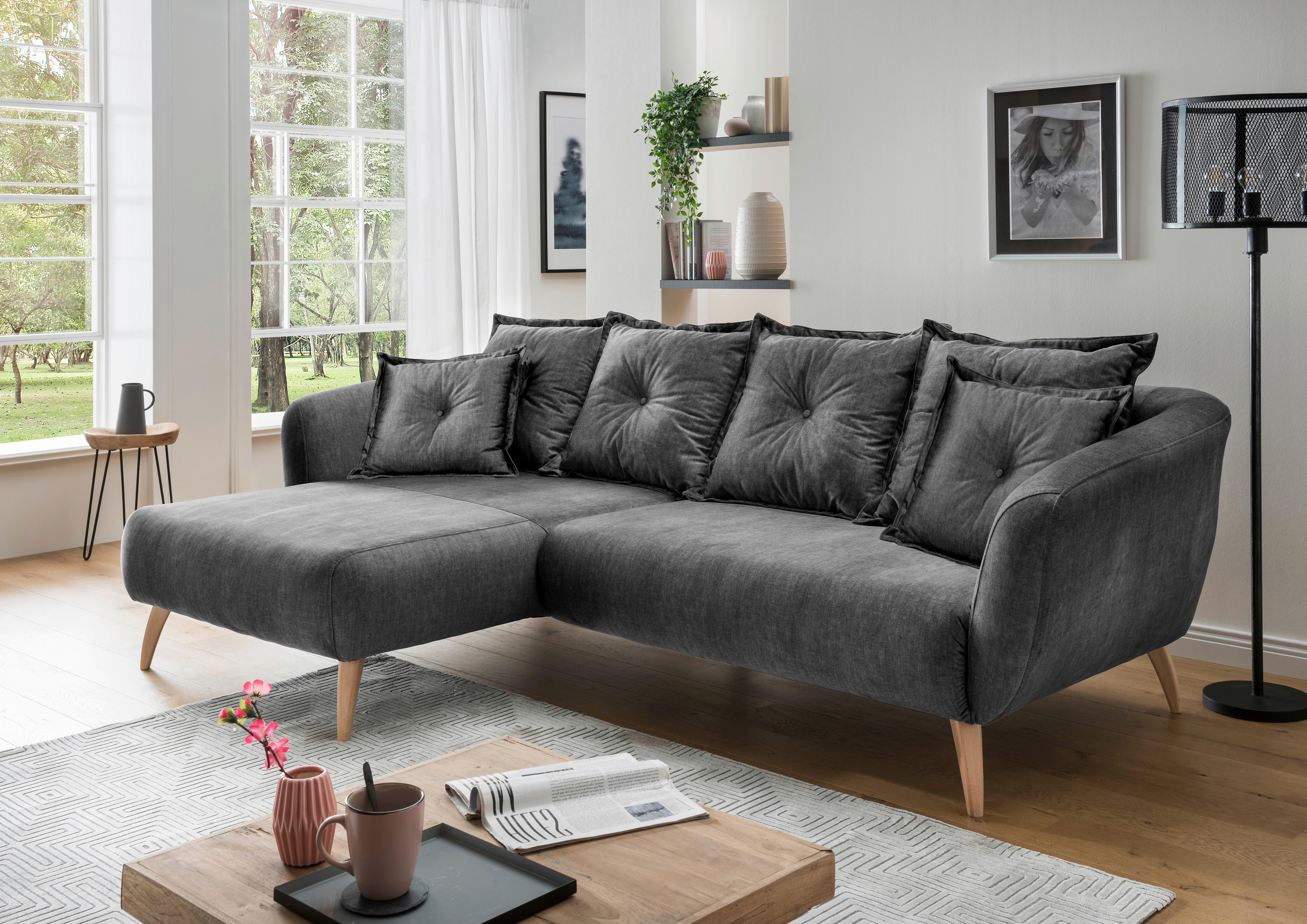 Ecksofa Baggio Grau S: 162/277 cm - Buchefarben/Grau, MODERN, Holz/Textil (162/277cm) - Livetastic