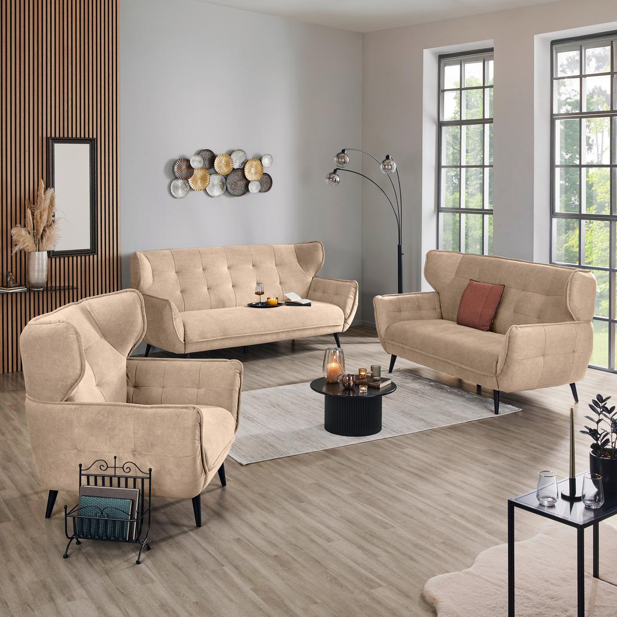 Kreslo ušiak PESCARA, sahara - čierna/Sahara, Modern, textil (103/105/98cm)