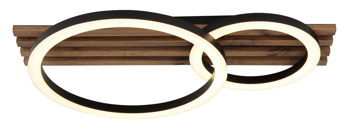 Led-deckenleuchte Tisha L:48cm Schwarz Weiß Dunkelbraun - Dunkelbraun/Schwarz, Natur, Holzwerkstoff/Kunststoff (48/30/9,5cm) - Globo