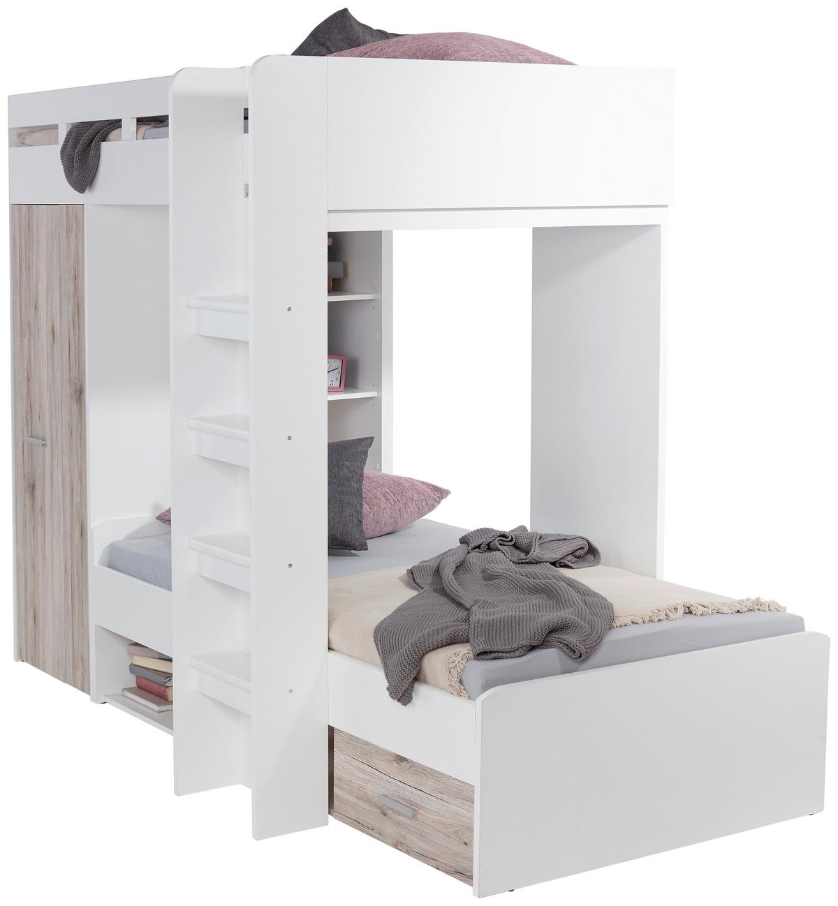 Stauraumbett Max 90x200 - Eichefarben/Weiß, KONVENTIONELL, Holzwerkstoff (269/180/115cm)